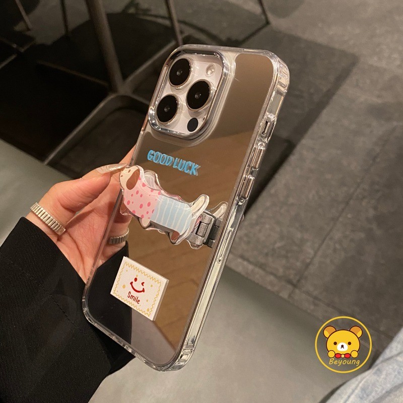 Dachshund Giá Đỡ Gương Cho iPhone 16E 16 Pro Max 15 14 Plus 13 12 Mini 11 Pro Max X XR XS Max 8 7 6 6s Plus SE2 SE3 Vỏ Điện Thoại Hoạt Hình Hình Hình Chó Dễ Thương Ốp Lưng Mềm