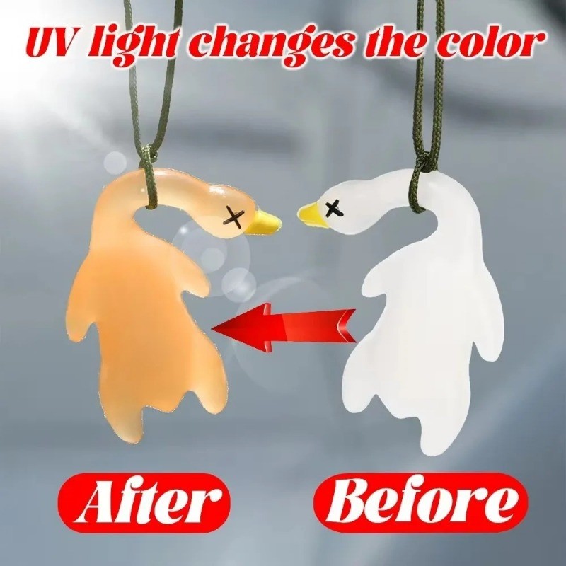 Trang trí xe hơi phản ứng UV - Móc khóa vịt cao su mềm ngộ nghĩnh với tính năng mặt dây chuyền đổi màu
