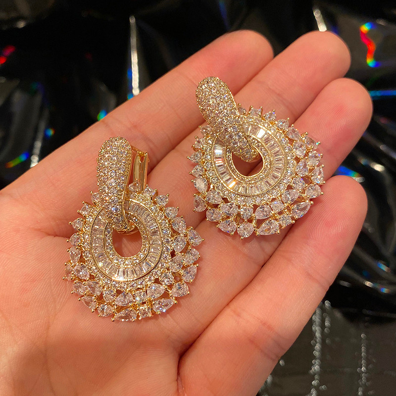 Bông tai sang trọng thời trang tròn Zircon thời trang Hàn Quốc