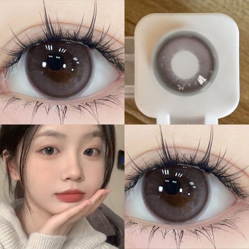 Set 2 Kính Áp Tròng Màu Đen contact lenses 0~-8.00 black len 14.5mm lens cận lens nâu bean black 021