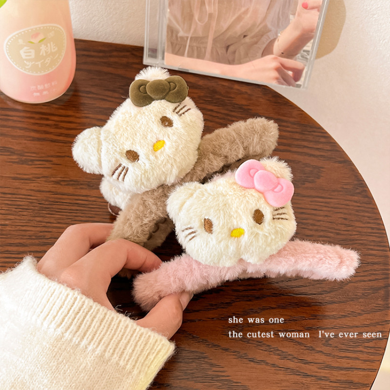 Kẹp Tóc Lông Nhung Gấu Hello Kitty Sanrio Xinh Xắn Phụ Kiện Tóc Empoli