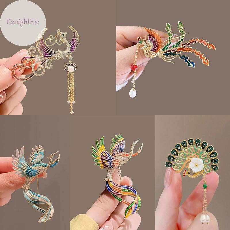 K2nightfee Phong Cách Trung Hoa Phượng Hoàng Men Trâm Cài Vintage Gradient sel Phoenix Corsage Đa Năng Sáng Bóng Chân Phụ Kiện Quần Áo Quà Tặng VN