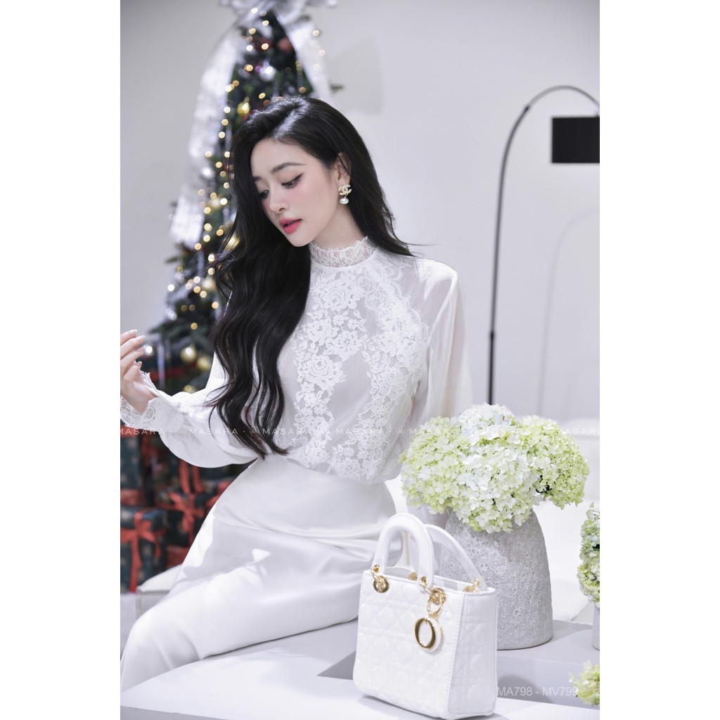 Chân váy nữ Masara form loe dài chất lụa trắng mềm mướt, có lót trong kín đáo MV799