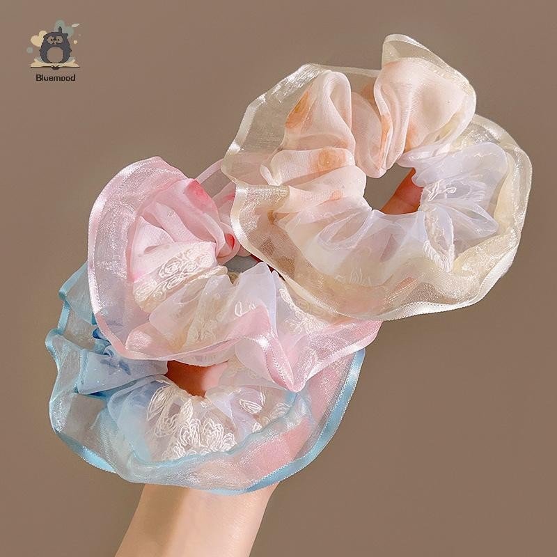 [Bluemood] Nhẫn buộc tóc rộng viền ren in thanh lịch dành cho nữ Cô gái Dây buộc tóc ngọt ngào Dây buộc tóc đa năng dễ thương Phụ kiện tóc thời trang Mới