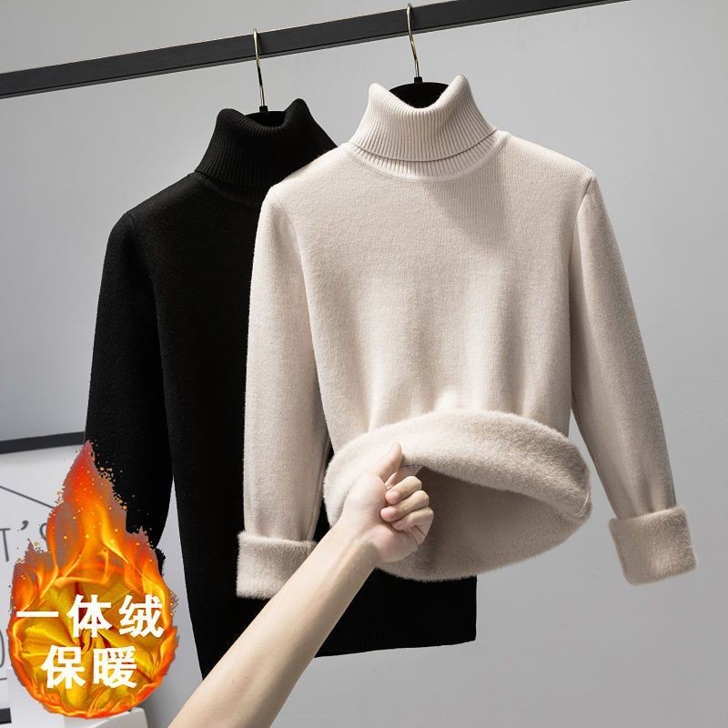 Áo len cổ cao áo giữ ấm cho nữ áo mặc trong áo dệt kim lót nhung dày dặn mùa thu đông
