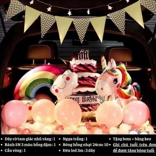 Set trang trí sinh nhật cho bé trai bé gái người lớn SNOT -HỒNG 04, Trang trí sinh nhật bằng bóng bay trong oto