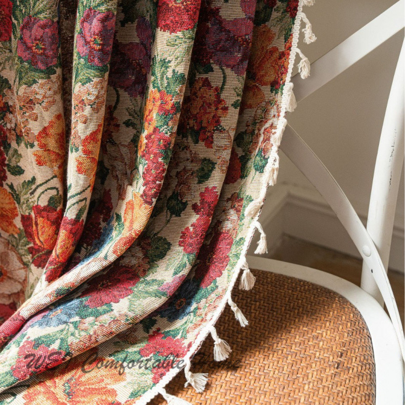 Rèm cửa thành phẩm cổ điển kiểu Pháp Rèm Cửa cách nhiệt che nắng đầy đủ Jacquard Đỏ rèm cửa phòng khách phòng ngủ