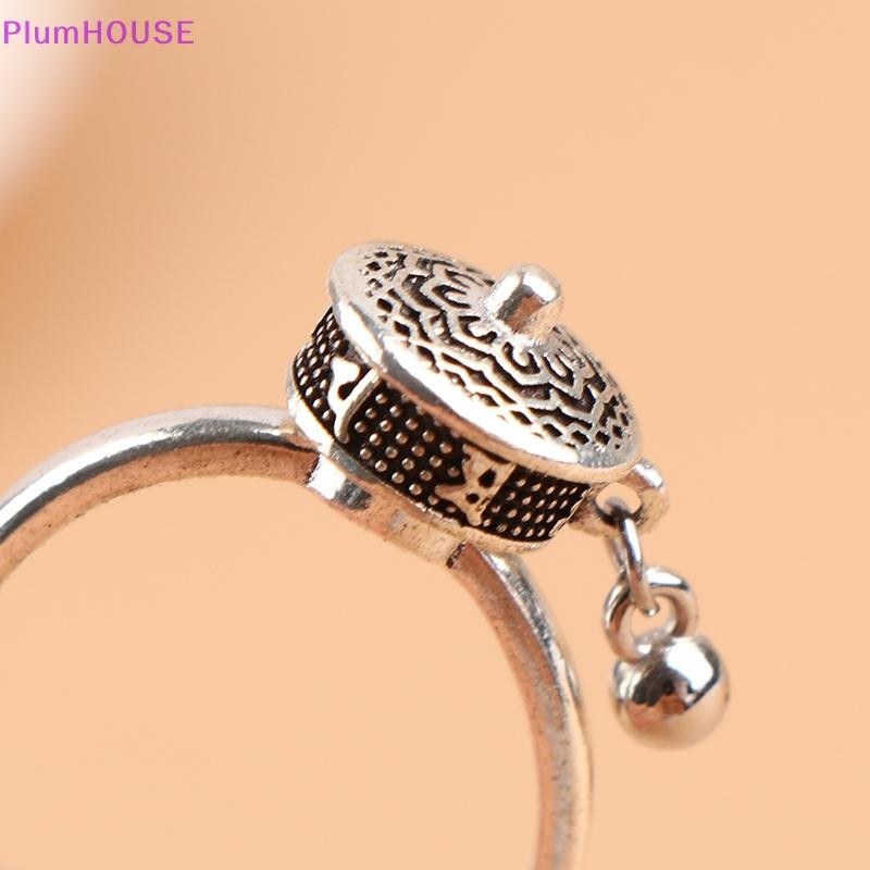 Plumhouse Phật Giáo Tây Tạng Cầu Nguyện Bánh Xe Nhẫn May Mắn Luân Xa Nhẫn Hoa Sen Mở Có Thể Điều Chỉnh Xoay Nhẫn Quà Tặng VN