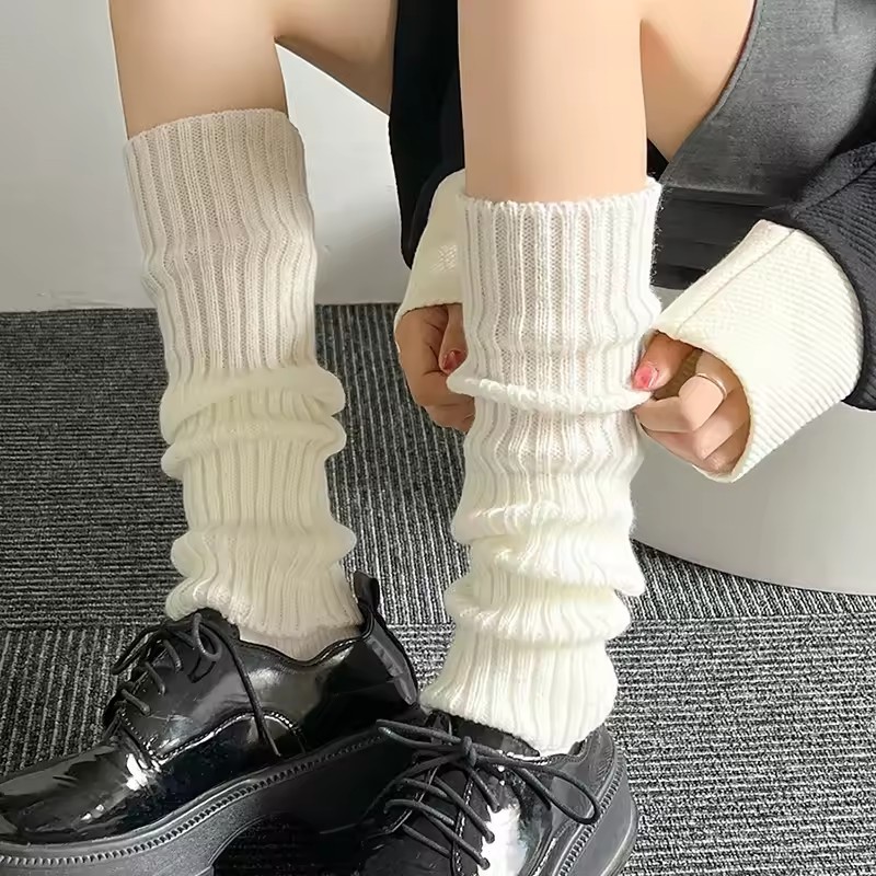 40-70cm JK Girl Thu Đông Chân Cover - Tất len xếp chồng lên nhau phong cách Lolita Harajuku - Tất dài bảo vệ chân ấm dệt kim Y2K - Chống lạnh, Vớ trắng dễ thương ngọt ngào thời trang