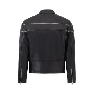 Áo da nam da dê Racer FTT Leather phối gân trắng tay khoá dáng suông AD216D40