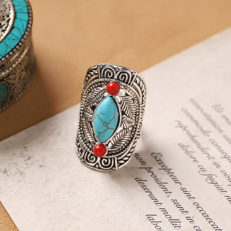 Ghgl❤️Tây Tạng Retro Phong Cách Dân Tộc Nhẫn Khắc Phóng Đại Bohemian Kỳ Lạ Wasteland Phong Cách Mở Trung Niên Nhẫn Nữ