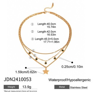 Châu Âu Mỹ ins Phong Cách Mới Thép Không Gỉ Vàng 18K Ngôi Sao Năm Cánh Xanh Kim Cương Đính Đá Ba Lớp Vòng Cổ