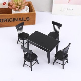 ALIK 1: 12 Nhà Búp Bê Nhà Hàng Bàn Ăn Thực Phẩm Bàn Đen Ghế Cảnh Mẫu VN
