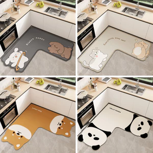 Thảm Bếp Hình Góc ECO Siêu Thấm Hút Dễ Thương Bề Mặt Nỉ, Thảm chùi chân lót cao su chống trơn trượt