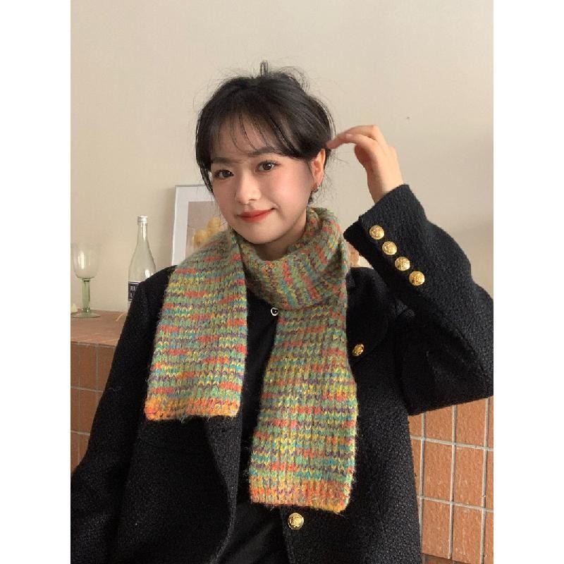 Phiên Bản Hàn Quốc ins Dệt Kim Hỗn Hợp Màu Khăn Nữ Thu Đông Phù Hợp Với Cô Gái Dễ Thương Ấm Áp