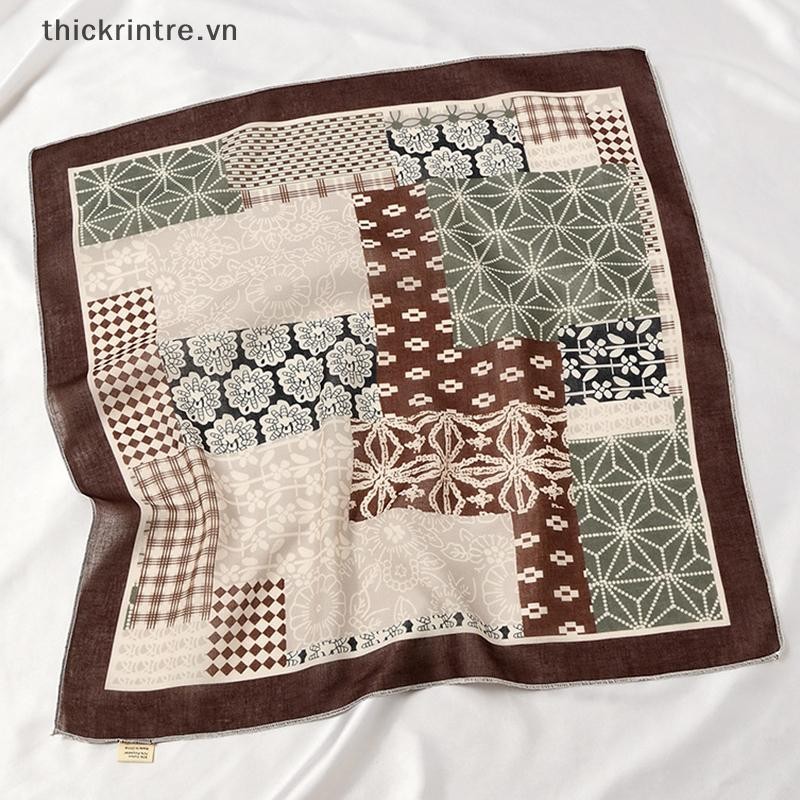 THI Hoa In Khăn Cổ Nữ Hàn Quốc Vải Lanh Cotton Vuông Thanh Lịch Khăn Nhỏ Quấn VN