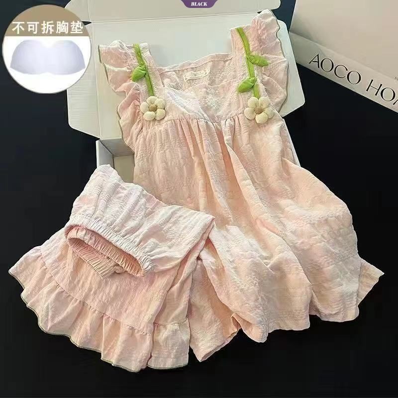 Mùa Hè Mới Với Đệm Bộ Đồ Ngủ Nữ Lập Thể Hoa Quần Short Không Tay Homewear Suit [BL]