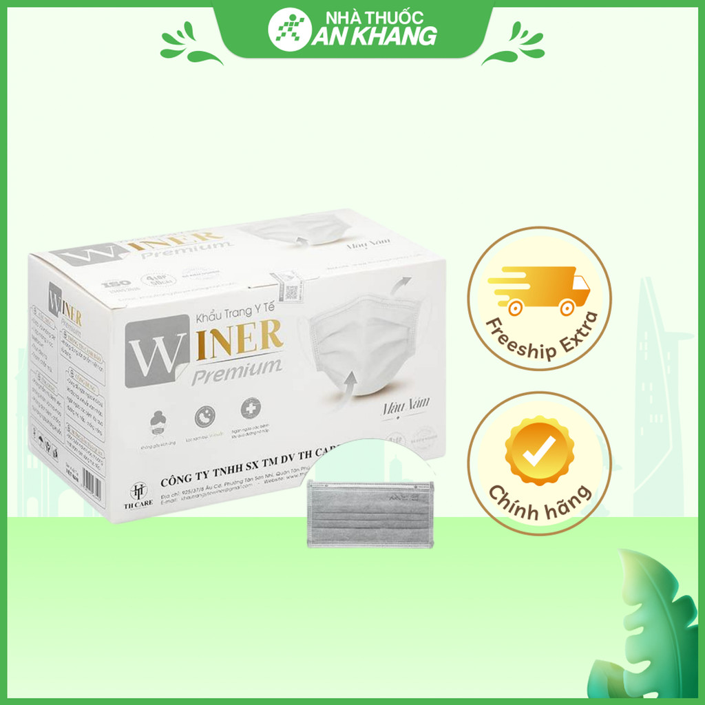 Khẩu trang y tế Winer 4 lớp màu xám hộp 50 cái