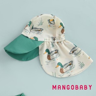 MG-Toddler Boy Rash Guard Đồ bơi có mũ 2 chiếc Bộ họa tiết vịt có khóa kéo dài tay cổ tròn Đồ bơi bé trai