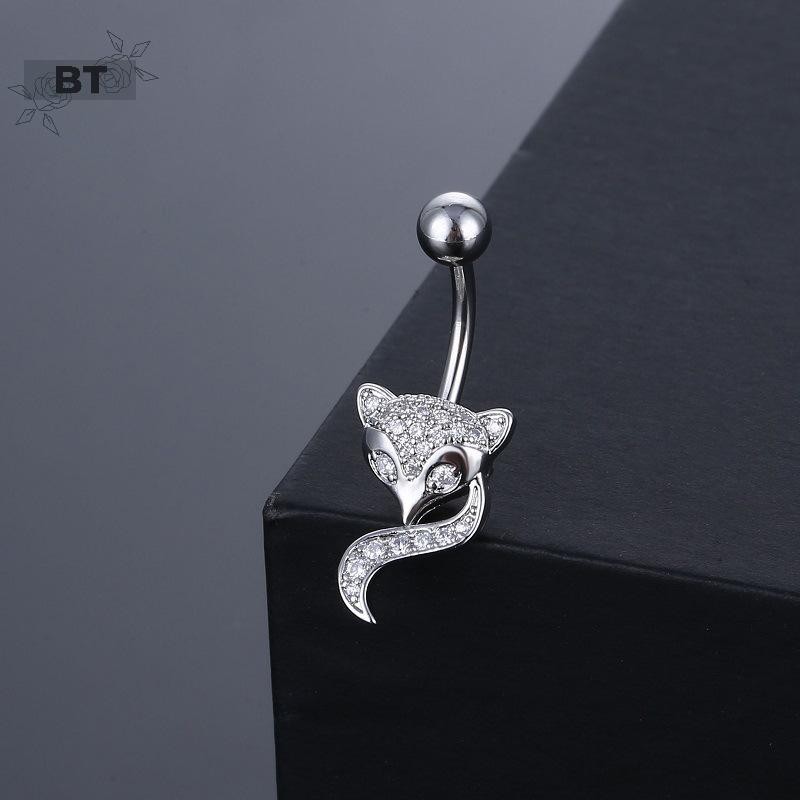 Meuctiffy Full-embeded Hình Cáo Động Vật Bụng Rốn Móng Tay Thời Trang Gợi Cảm Zircon Kẻ Sọc Dành Cho Nữ Và Nam Trang Sức VM