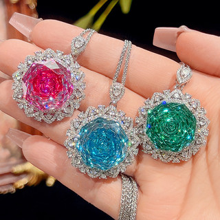 Châu Âu Mỹ ins Phong Cách Mới Đáy Đồng Mạ Vàng Hoa Hồng Cắt Nhiều Màu Sắc Đá Quý Vòng Cổ Nữ Đá Chính 18mm