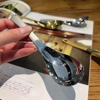 [ELOY] Thìa Inox Tay Cầm Dài Hàn Quốc Bộ Đồ Ăn Làm Dày Khuấy Thìa Đá Thìa Bữa Ăn Thìa Hộ Gia Đình Thìa Món Tráng Miệng Nĩa VN