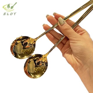 [MAO] Thìa Tròn Lớn Bằng Thép Không Gỉ Lưới Đỏ Vàng Bữa Tối Tay Cầm Dài Khuấy Thìa Tráng Miệng Cho Phụ Kiện Nhà Bếp Tiện Ích VN