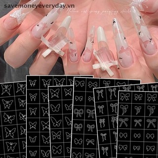 [savemoneyeveryday] Hallow Bow Knot Nail Art Sticker Nhãn dán tự dính Làm móng tay Salon Cung cấp mẫu vết bẩn kiểu Pháp Nhãn dán phụ trợ [vn]