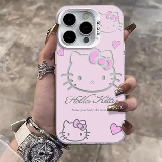 Ốp lưng iPhone hình Hello Kitty màu hồng, trong suốt chống sốc, fit iPhone X-16/Pro/Max/Plus
