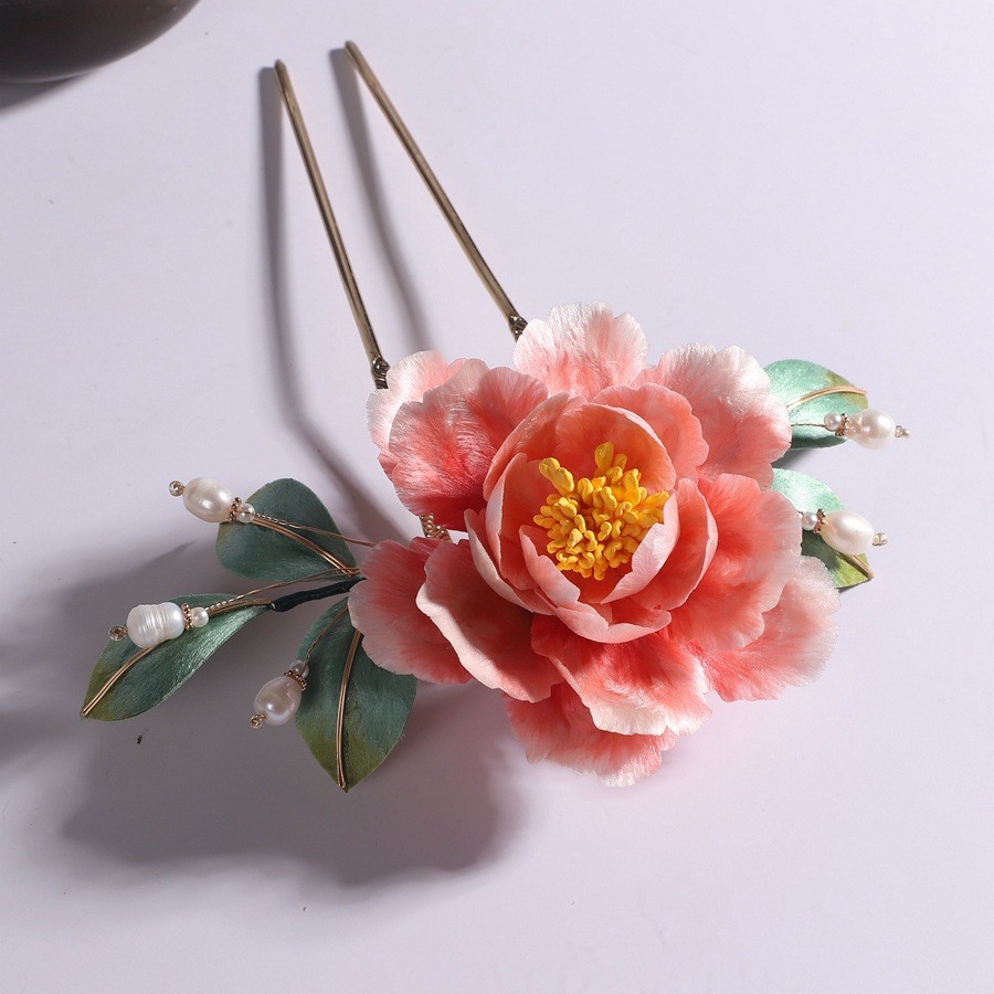 Mới Phong Cách Trung Quốc Không Duy Trì Lụa Nhung Hoa Kẹp Tóc Hoa Mẫu Đơn Hồng Hanfu Sườn Xám Mũ Đội Đầu Nữ Cổ Điển Phong Cách Cung Điện Trung Quốc Phụ Kiện Tóc Hoa Lớn Kẹp Tóc Làm Bằng Tay