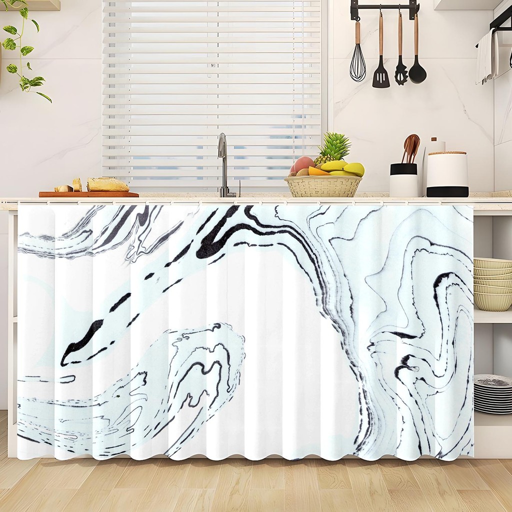 Rèm dưới bồn rửa bằng đá cẩm thạch - Drap trượt với tĩnh mạch màu xám mềm, Vỏ bếp tối giản