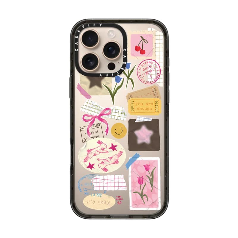 CASECASE X Ruy Băng Và Hoa Tulip Ốp Lưng Cạnh Đen Đào Haze Cotton Kẹo Bộ Sưu Tập Màu Sắc Trong Suốt Cứng Ốp Lưng Tác Động Cho Apple IPhone 12 13 14 15 16 Pro Max Plus Có Hộp