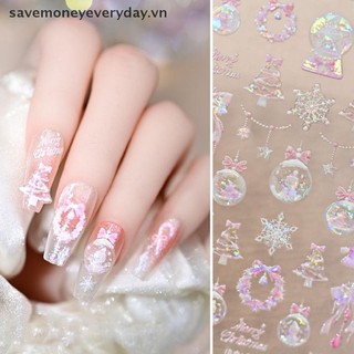 [savemoneyeveryday] Nhãn dán nghệ thuật làm móng cây thông Noel Bông tuyết dễ thương Ngôi sao tự dính Nhãn dán nghệ thuật làm móng tay dập nổi 5D [vn]