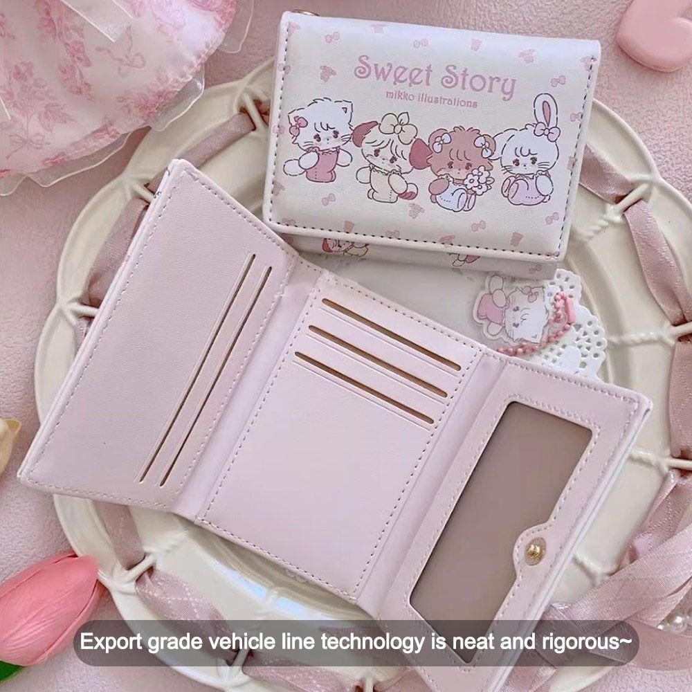 Ví ngắn SAVORBOX, Ví đựng tiền xu bằng da PU hoạt hình, Túi đựng tiền Mikko di động dành cho nữ Cô gái