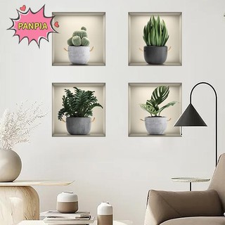 Pnpia Cửa Sổ Giả Cây Xanh Chậu Phòng Khách Trang Trí Dán Tường Boutique