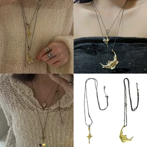 Treeling Thời Trang Mặt Trăng Và Ngôi Sao Mặt Dây Chuyền Vòng Cổ Trang Sức Phụ Kiện Cho Nữ Hợp Kim Chắc Chắn Với Dây Xích Có Thể Điều Chỉnh Fe