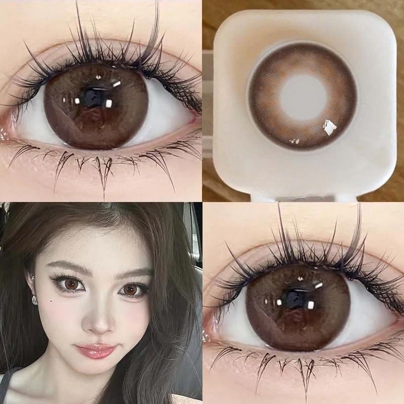 Set 2 Kính Áp Tròng Màu Đen contact lenses 0~ -8.00 black len 14.2mm lens cận lens nâu bean black 024