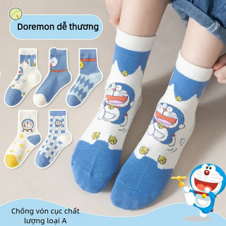 Set Tất Trẻ Em Doraemon Dễ Thương - Tất Cổ Trung Chất Cotton Mùa Xuân Thu Cho Bé