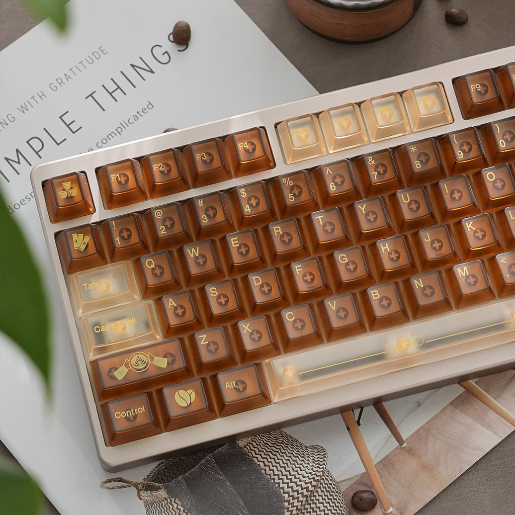 Keygenius Coffee House Keycaps Foggy Transparent Brown PC Cherry Profile keycap set cho bàn phím cơ | BigBuy360 - bigbuy360.vn