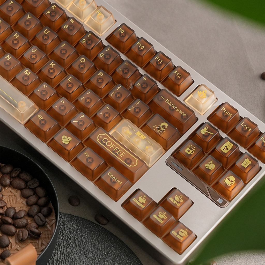 Keygenius Coffee House Keycaps Foggy Transparent Brown PC Cherry Profile keycap set cho bàn phím cơ | BigBuy360 - bigbuy360.vn