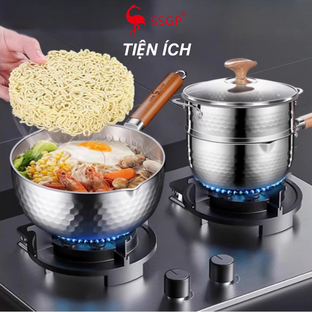 Quánh inox 316L 5 lớp chống tràn SSGP nấu cháo, nấu bột, nguyên khối, nấu mì chính hãng