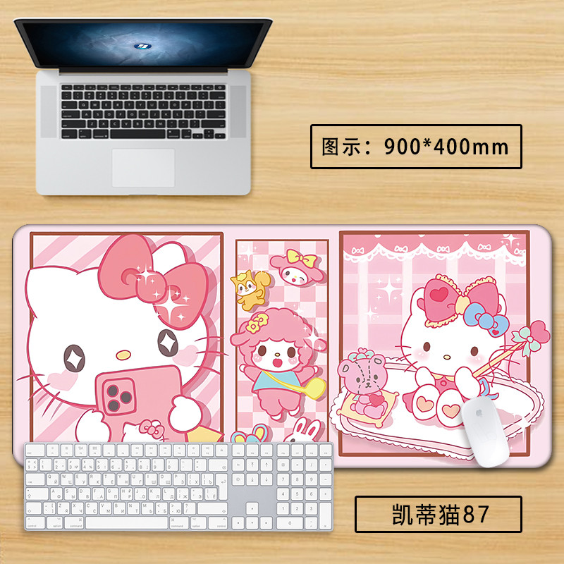 HelloKitty Miếng Lót Chuột Lớn Hoạt Hình Dễ Thương Chống Trơn Trượt Sanrio Miếng Lót Trò Chơi Màu Hồng Bàn Phím Máy Tính Cao Su Thảm Để Bàn
