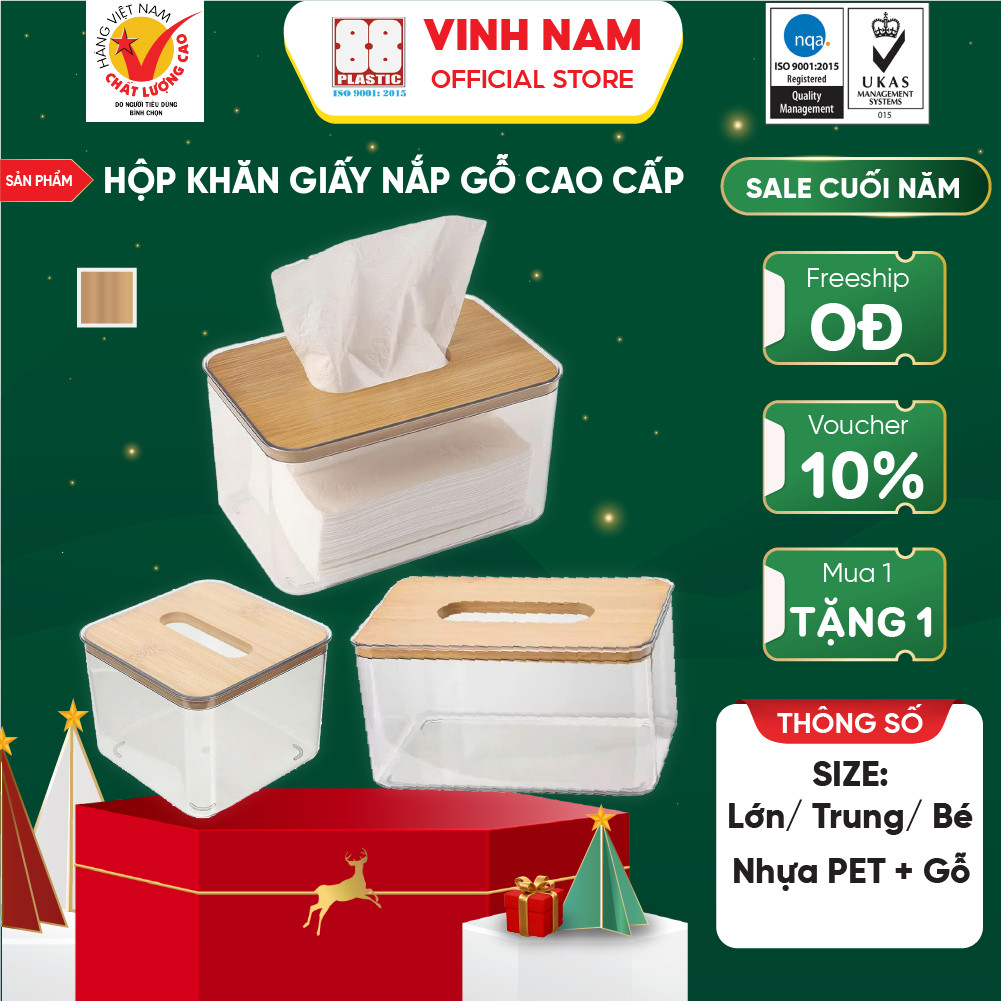 Hộp Khăn Giấy Trong Vinh Nam Plastic Cao Cấp Chất Liệu Nhựa PET Và Nắp Gỗ Sang Trọng