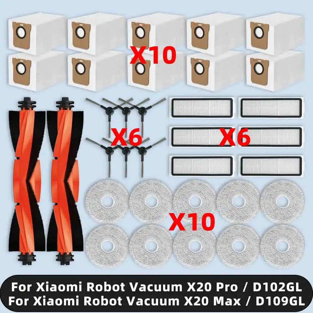 Robot hút bụi Xiaomi X20 Pro / X20 Max / D102GL / D109GL Phụ tùng chính Bàn chải bên Bộ lọc lau nhà Túi đựng bụi