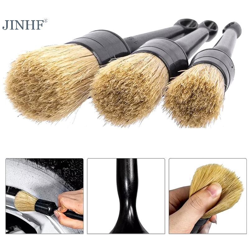Jinhf 3 Chiếc Ngoại Thất Ô Tô Nội Thất Chi Tiết Bàn Chải Boar Tóc Lông Bàn Chải Để Vệ Sinh Ô Tô Tự Động Chi Tiết Dụng Cụ Bảng Điều Khiển Bàn Chải Làm Sạch HOT