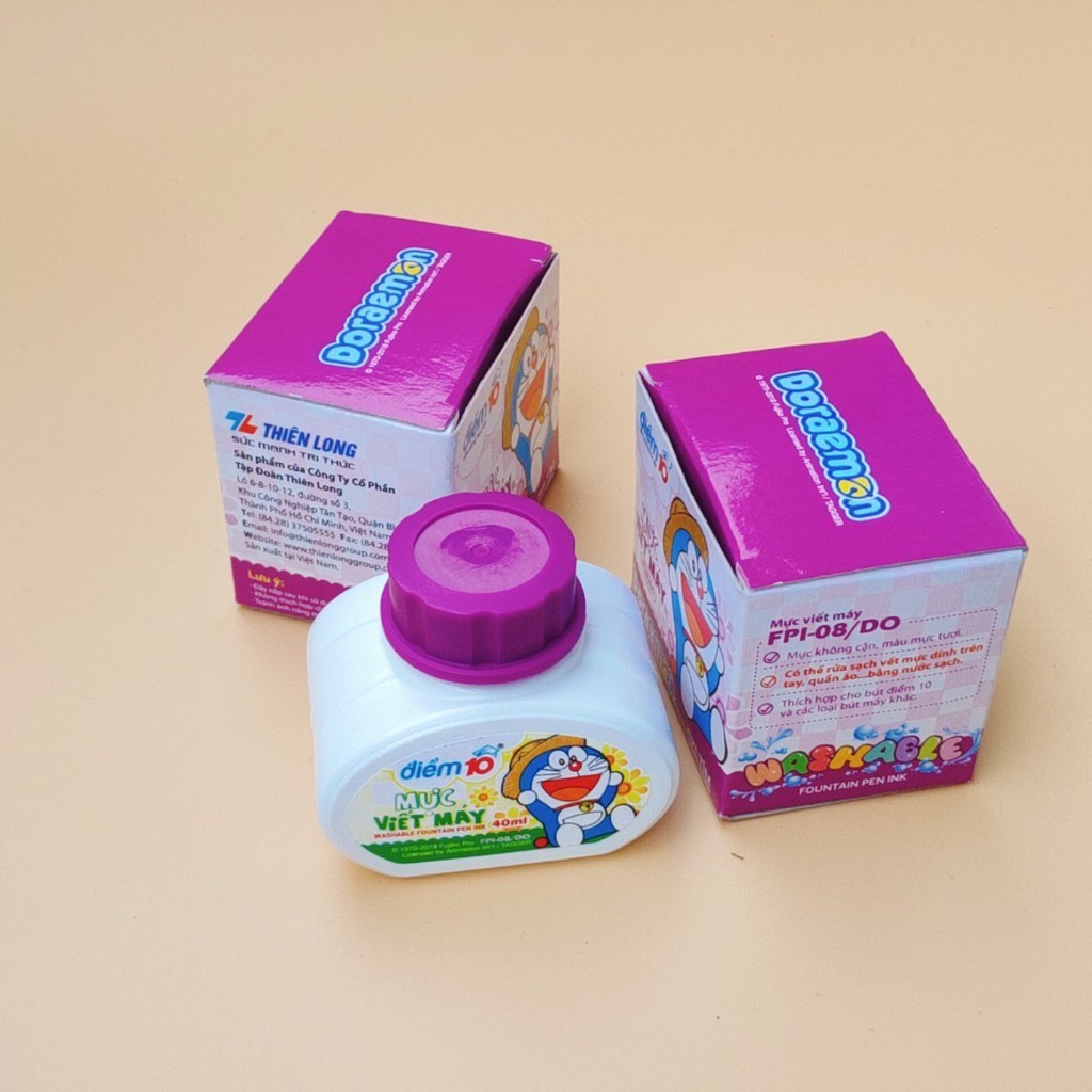 Mực bơm cho bút máy, bút mực Thiên Long Điểm 10 hình Đô Rê Mon màu TÍM
