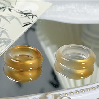 Mã não tự nhiên nguyên chất, Chalcedony, đá cao, chất liệu ngựa vàng trắng, Unisex, nhẫn trơn mới của Trung Quốc, Vòng chạy