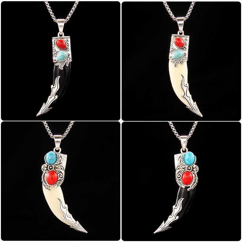 ✨Retro Phong Cách Dân Tộc Độc Đoán Nhựa Răng Vòng Cổ Nam Phù Hợp Với Áo Len Dây Xích Hợp Thời Trang Đen Trắng Răng Mặt Dây Chuyền Phụ Kiện Hợp Thời Trang 25.4.28