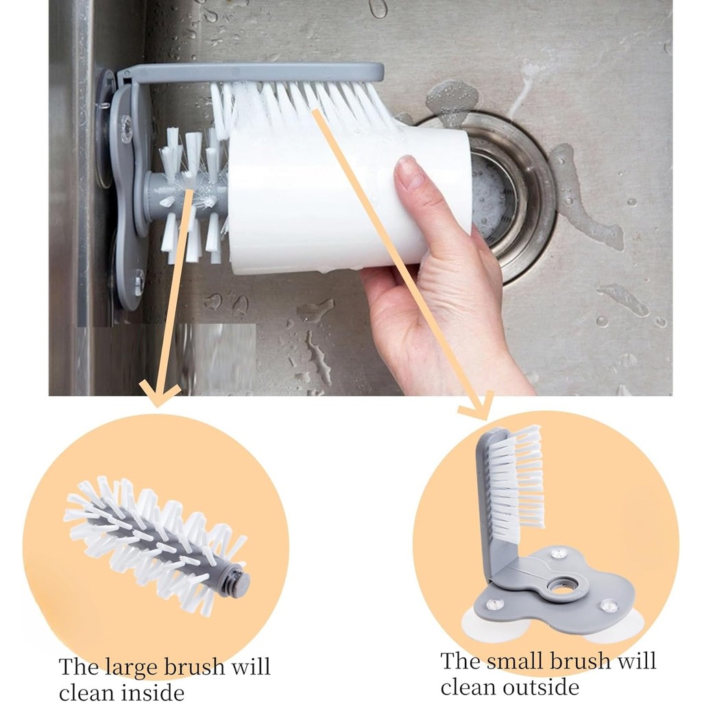 Ảnh Bàn chải làm sạch cốc hai mặt Emboadlie, Máy làm sạch cốc hai mặt lười biếng, có đế hút có thể tháo rời, Thiết kế làm sạch nhanh để sử dụng tại nhà và quán cà phê 2