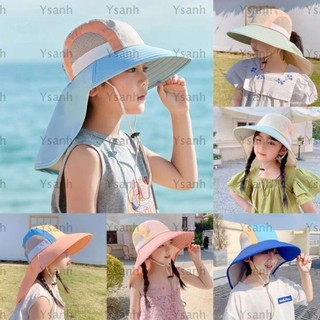 Mũ chống nắng cho bé YSANH, Mũ đi biển vành rộng chống tia cực tím bằng vải Polyester, có dây đeo Mũ xô cổ thoáng khí cho bé trai bé gái